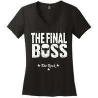 Rock Vintage Music Boss Final White Design Fun Music Lover Women's V-Neck T-Shirt