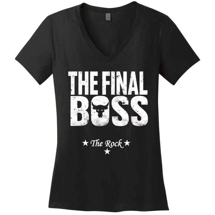 Rock Vintage Music Boss Final White Design Fun Music Lover Women's V-Neck T-Shirt