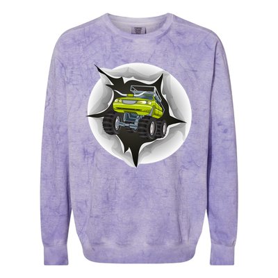 Retro Vintage Monster Truck Crushing Wall Gift Colorblast Crewneck Sweatshirt