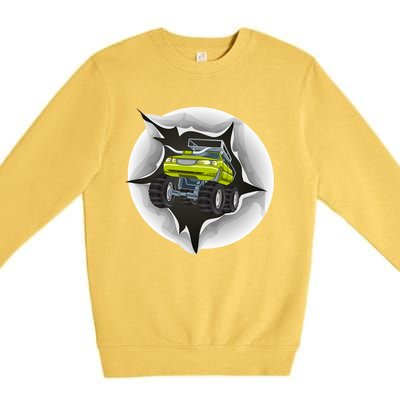 Retro Vintage Monster Truck Crushing Wall Gift Premium Crewneck Sweatshirt