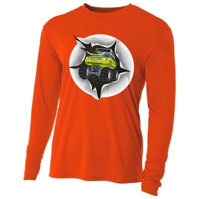 Retro Vintage Monster Truck Crushing Wall Gift Cooling Performance Long Sleeve Crew