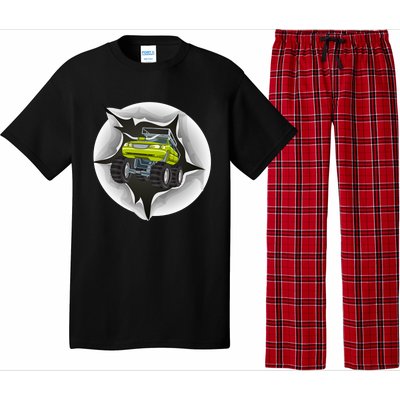 Retro Vintage Monster Truck Crushing Wall Gift Pajama Set