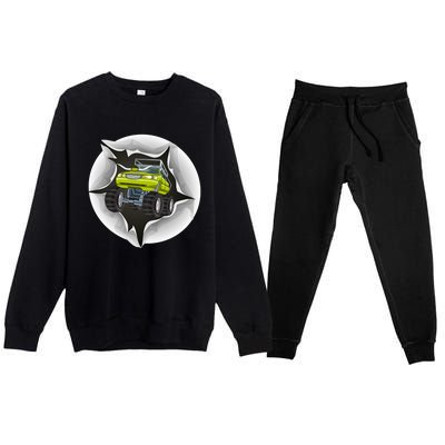 Retro Vintage Monster Truck Crushing Wall Gift Premium Crewneck Sweatsuit Set