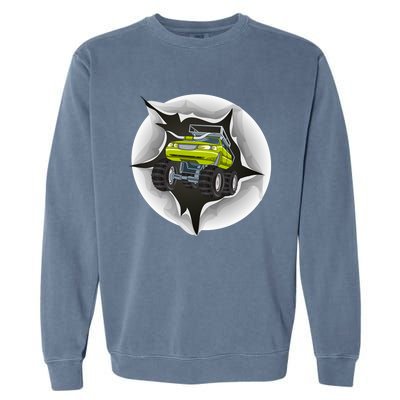 Retro Vintage Monster Truck Crushing Wall Gift Garment-Dyed Sweatshirt