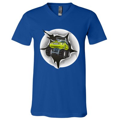 Retro Vintage Monster Truck Crushing Wall Gift V-Neck T-Shirt