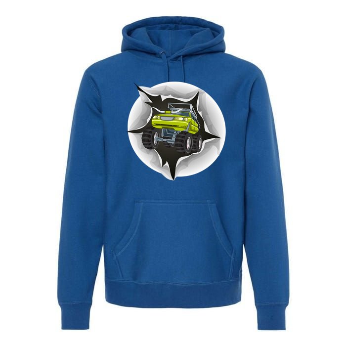 Retro Vintage Monster Truck Crushing Wall Gift Premium Hoodie