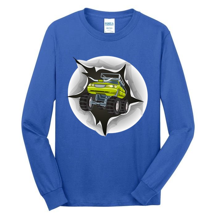 Retro Vintage Monster Truck Crushing Wall Gift Tall Long Sleeve T-Shirt