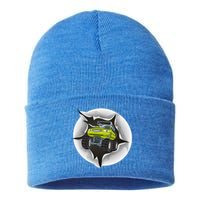 Retro Vintage Monster Truck Crushing Wall Gift Sustainable Knit Beanie