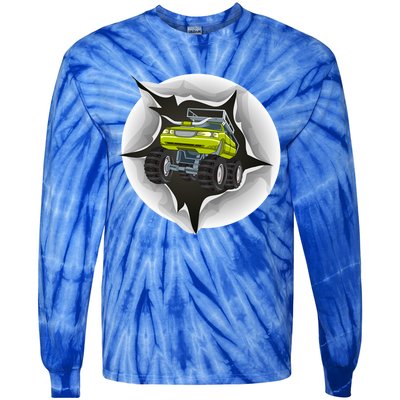 Retro Vintage Monster Truck Crushing Wall Gift Tie-Dye Long Sleeve Shirt