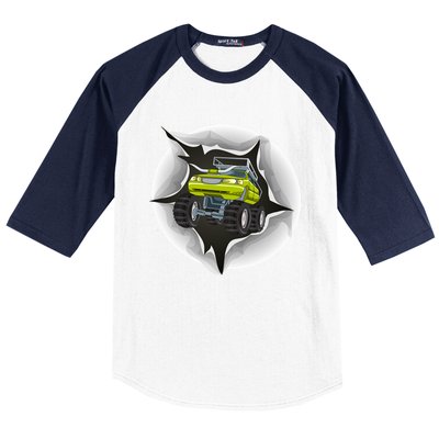 Retro Vintage Monster Truck Crushing Wall Gift Baseball Sleeve Shirt