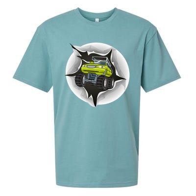 Retro Vintage Monster Truck Crushing Wall Gift Sueded Cloud Jersey T-Shirt