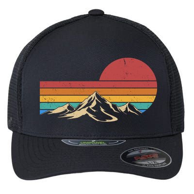 Retro Vintage Mountain Range Sunset Colors Flexfit Unipanel Trucker Cap