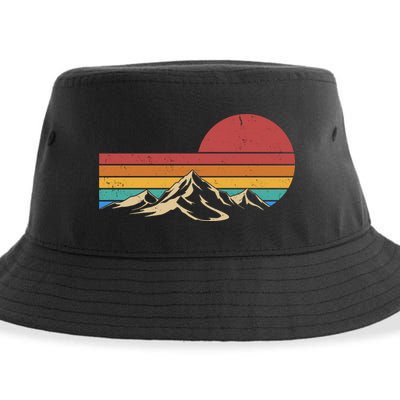 Retro Vintage Mountain Range Sunset Colors Sustainable Bucket Hat
