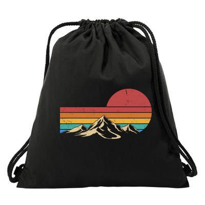 Retro Vintage Mountain Range Sunset Colors Drawstring Bag