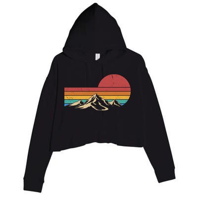 Retro Vintage Mountain Range Sunset Colors Crop Fleece Hoodie