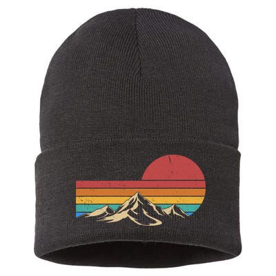 Retro Vintage Mountain Range Sunset Colors Sustainable Knit Beanie