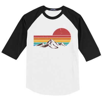 Retro Vintage Mountain Range Sunset Colors Baseball Sleeve Shirt