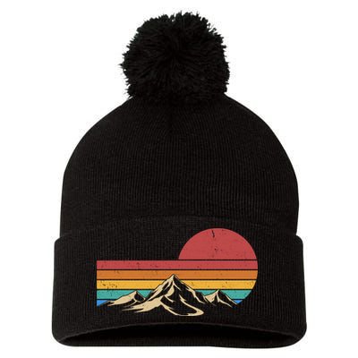 Retro Vintage Mountain Range Sunset Colors Pom Pom 12in Knit Beanie