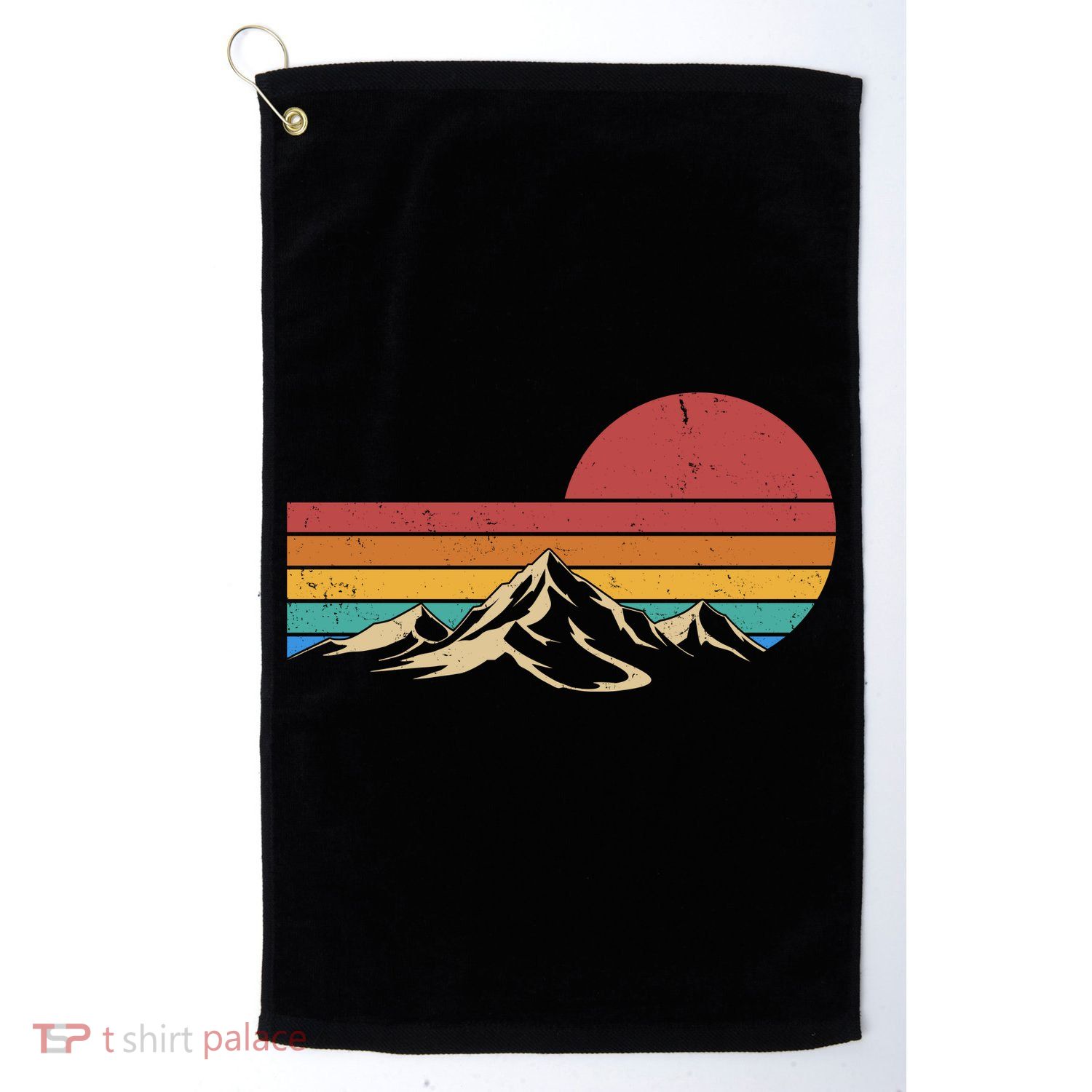 Retro Vintage Mountain Range Sunset Colors Golf Towel