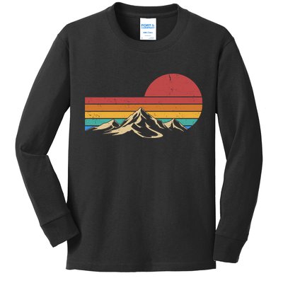 Retro Vintage Mountain Range Sunset Colors Kids Long Sleeve Shirt