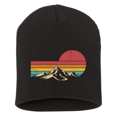 Retro Vintage Mountain Range Sunset Colors Short Acrylic Beanie