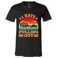 Retro Vintage Mountains I Hate Pulling Out Funny Camping V-Neck T-Shirt