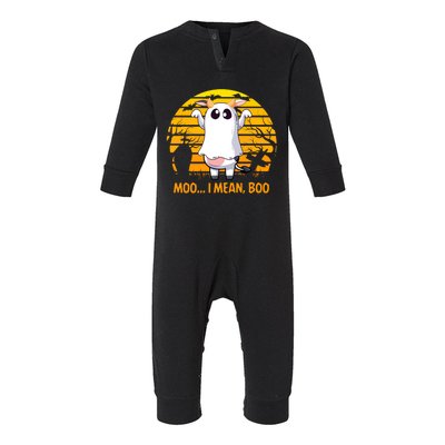 Retro Vintage Moo I Mean Boo Halloween Cow Ghost Moo Cow Gift Infant Fleece One Piece