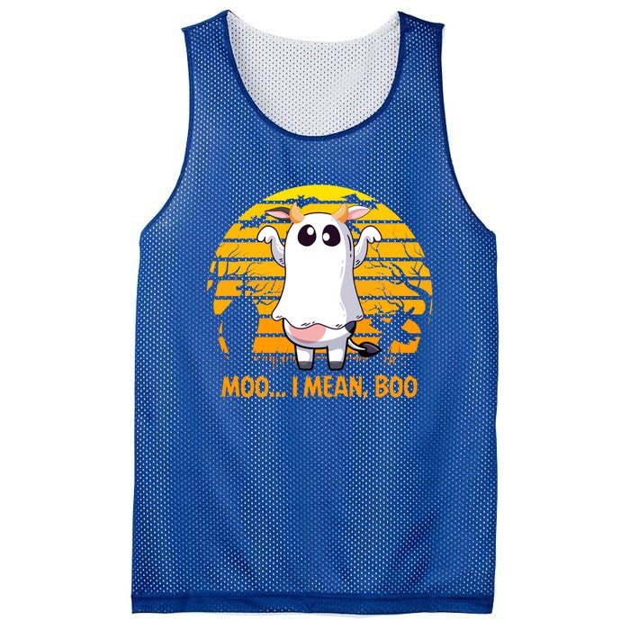 Retro Vintage Moo I Mean Boo Halloween Cow Ghost Moo Cow Gift Mesh Reversible Basketball Jersey Tank