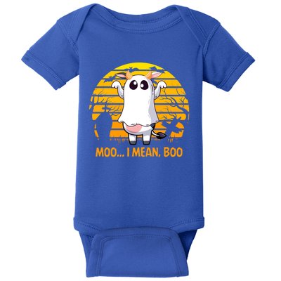 Retro Vintage Moo I Mean Boo Halloween Cow Ghost Moo Cow Gift Baby Bodysuit