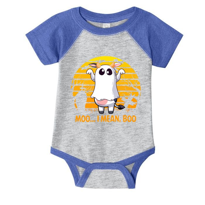 Retro Vintage Moo I Mean Boo Halloween Cow Ghost Moo Cow Gift Infant Baby Jersey Bodysuit