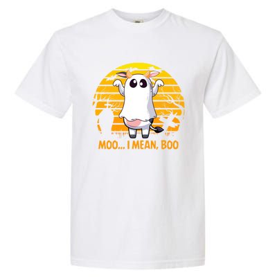 Retro Vintage Moo I Mean Boo Halloween Cow Ghost Moo Cow Gift Garment-Dyed Heavyweight T-Shirt