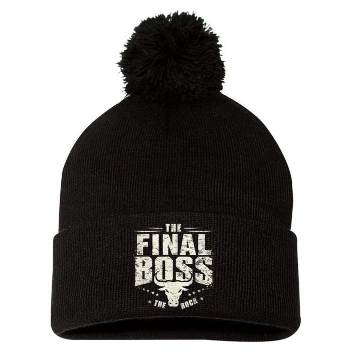 Rock Vintage Music Boss Final White Design Fun Music Lover Pom Pom 12in Knit Beanie