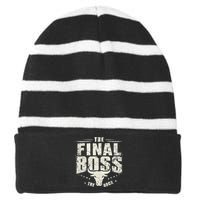 Rock Vintage Music Boss Final White Design Fun Music Lover Striped Beanie with Solid Band