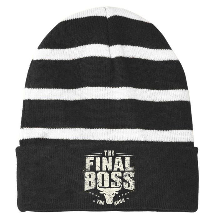 Rock Vintage Music Boss Final White Design Fun Music Lover Striped Beanie with Solid Band