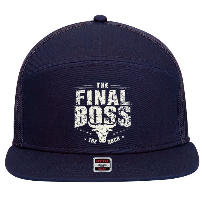 Rock Vintage Music Boss Final White Design Fun Music Lover 7 Panel Mesh Trucker Snapback Hat