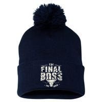 Rock Vintage Music Boss Final White Design Fun Music Lover Pom Pom 12in Knit Beanie