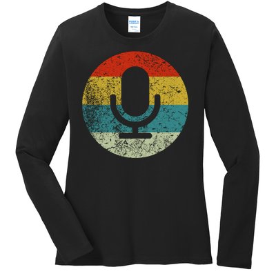 Retro Vintage Microphone Computer Icons Podcast Ladies Long Sleeve Shirt