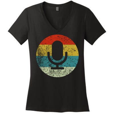 Retro Vintage Microphone Computer Icons Podcast Women's V-Neck T-Shirt