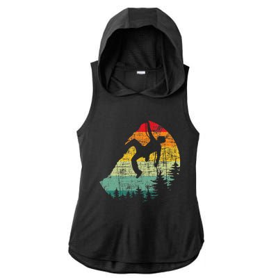 Retro Vintage Mountain Climber Rock Climbing Bouldering Ladies PosiCharge Tri-Blend Wicking Draft Hoodie Tank