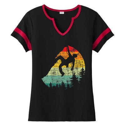 Retro Vintage Mountain Climber Rock Climbing Bouldering Ladies Halftime Notch Neck Tee