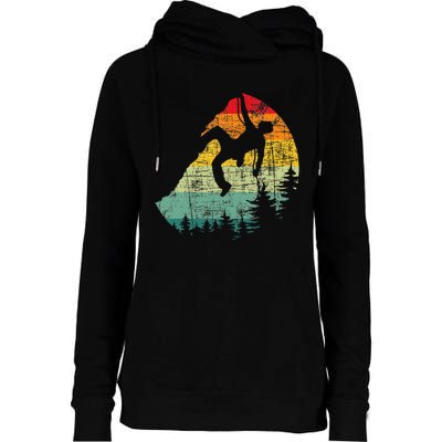 Retro Vintage Mountain Climber Rock Climbing Bouldering Womens Funnel Neck Pullover Hood