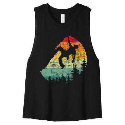 Retro Vintage Mountain Climber Rock Climbing Bouldering Women's Racerback Cropped Tank