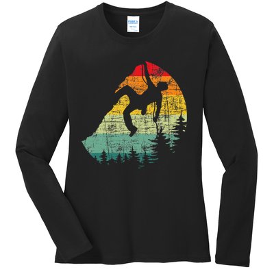 Retro Vintage Mountain Climber Rock Climbing Bouldering Ladies Long Sleeve Shirt