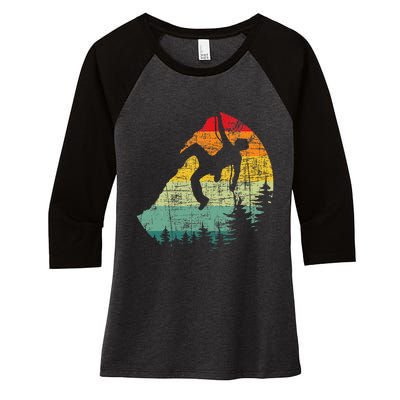 Retro Vintage Mountain Climber Rock Climbing Bouldering Women's Tri-Blend 3/4-Sleeve Raglan Shirt