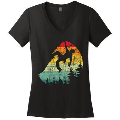 Retro Vintage Mountain Climber Rock Climbing Bouldering Women's V-Neck T-Shirt