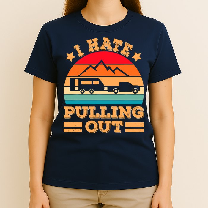 Retro Vintage Mountains I Hate Pulling Out Funny Camping T-Shirt