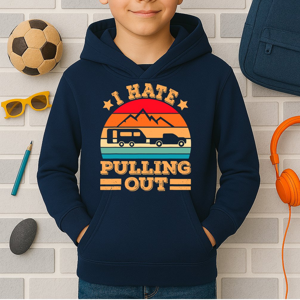 Retro Vintage Mountains I Hate Pulling Out Funny Camping Kids Hoodie