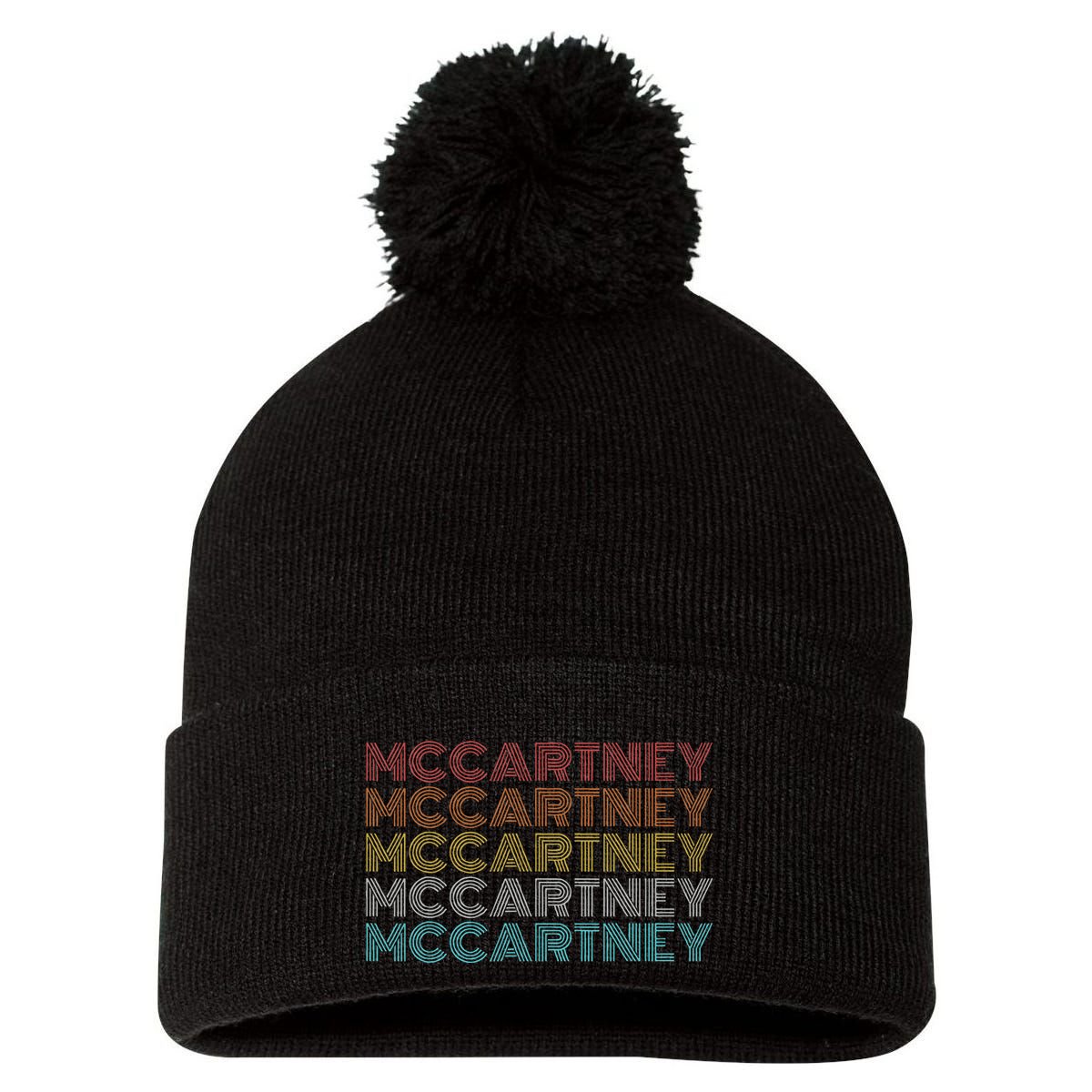 Retro Vintage McCartney name style  Pom Pom 12in Knit Beanie
