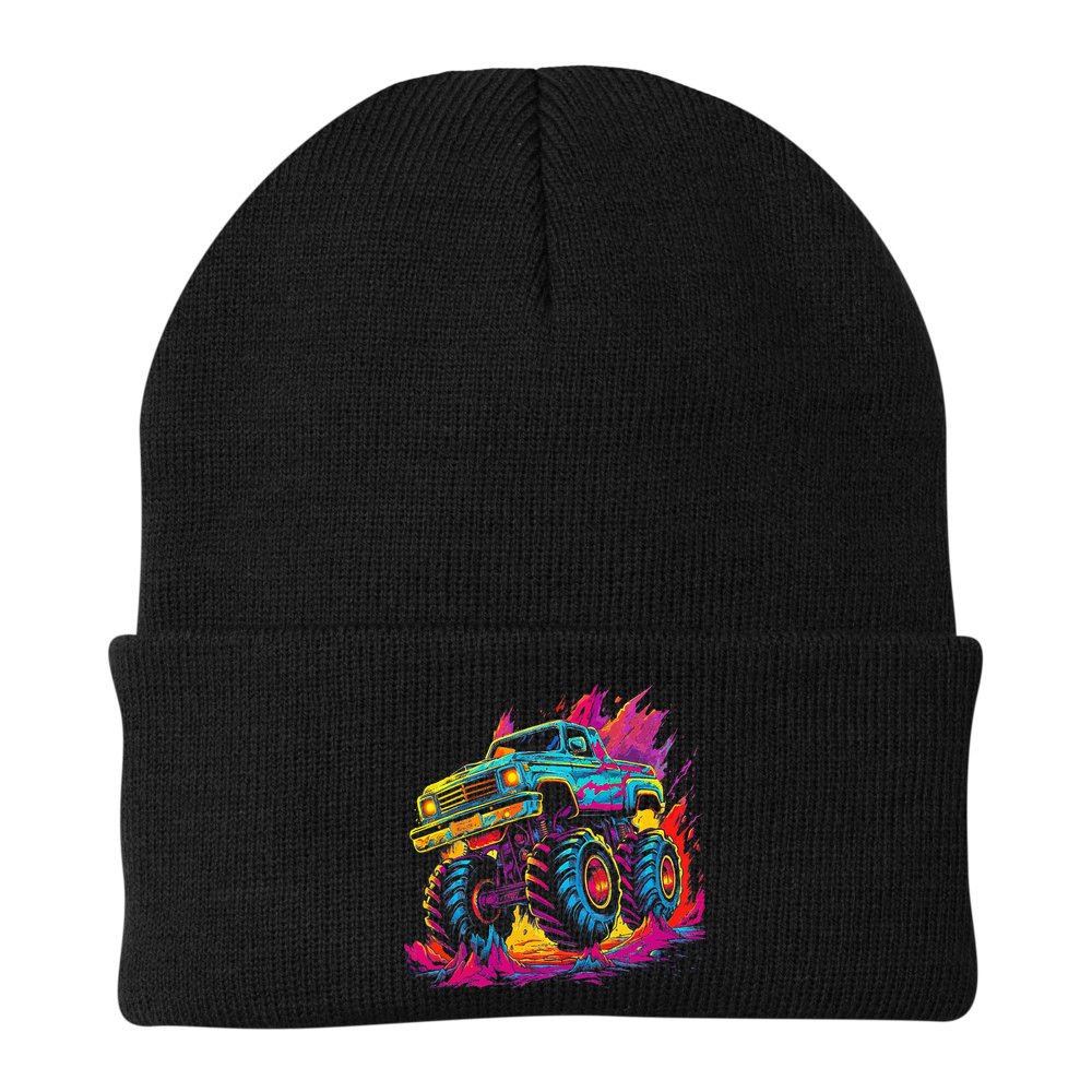 Retro Vintage Monster Truck Retro Sunset Monster Truck Beanie