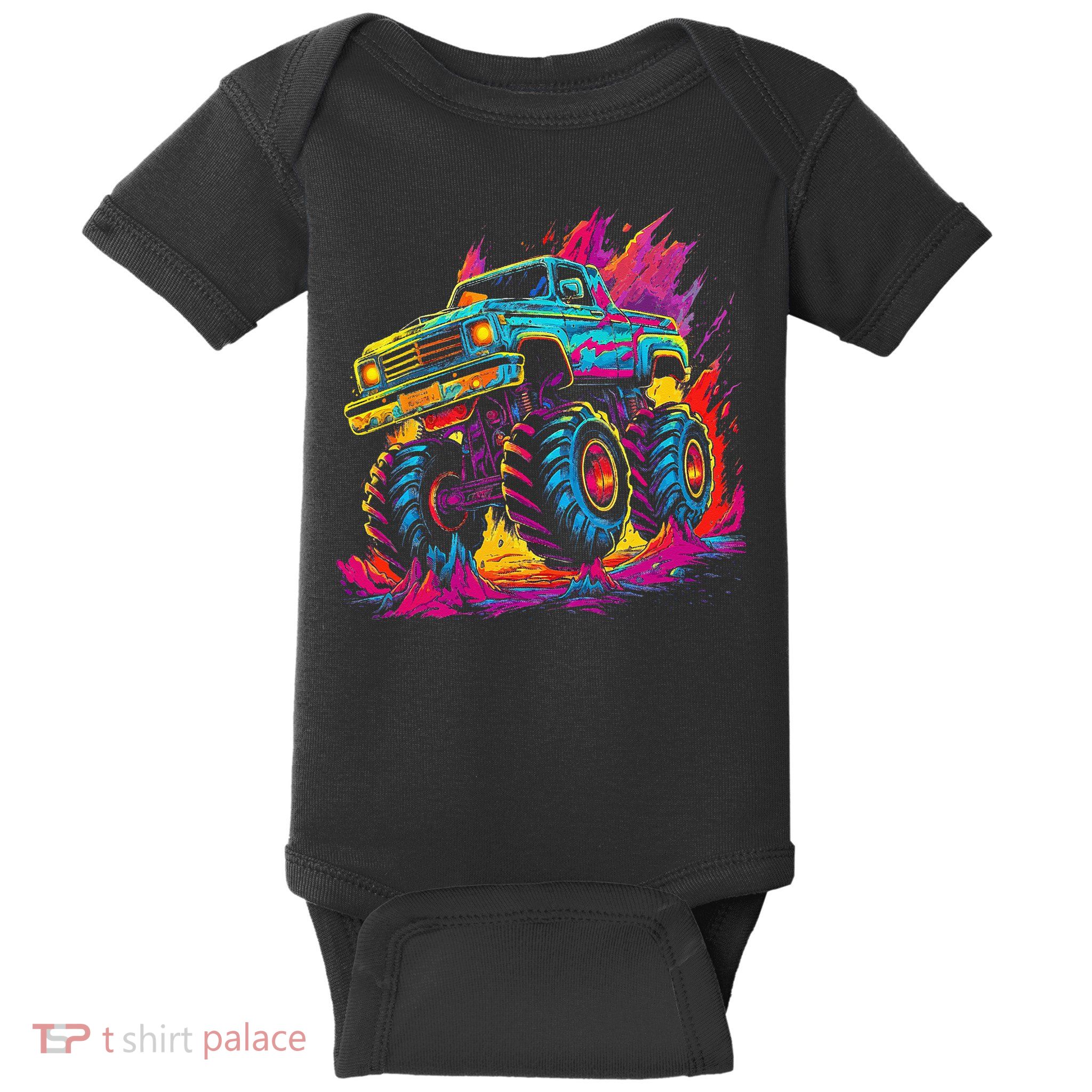 Retro Vintage Monster Truck Retro Sunset Monster Truck Baby Bodysuit